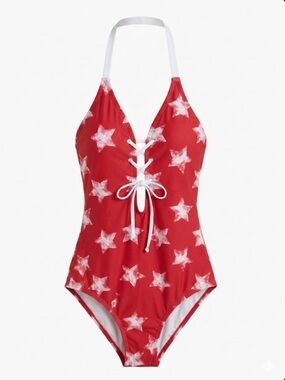 Social Angel 4th Of July Red Star Lace Up Front One Piece NWT